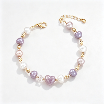 Lavender Heart Pearl Bracelet