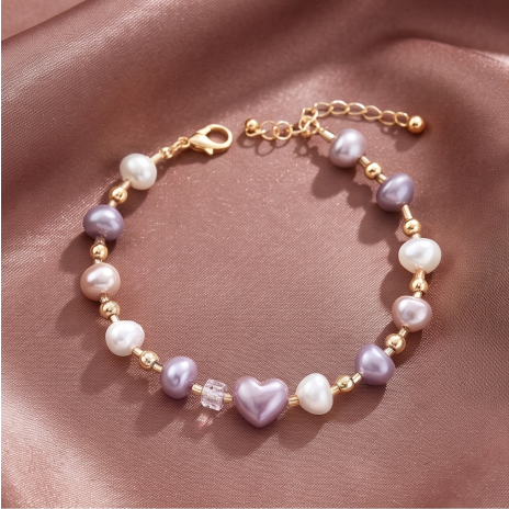 Lavender Heart Pearl Bracelet