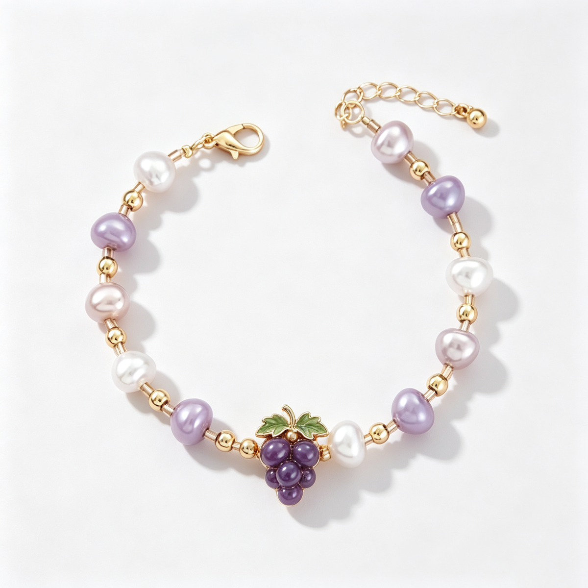 Purple Grape Charm Pearl Bracelet