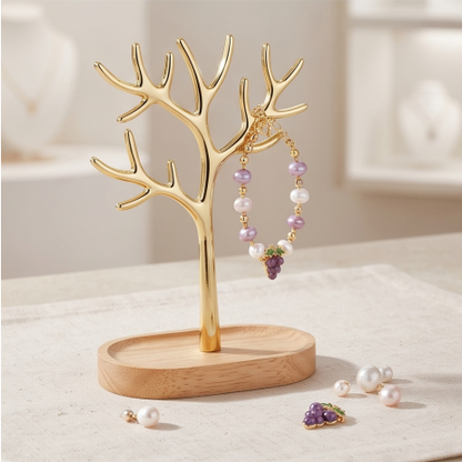 Purple Grape Charm Pearl Bracelet