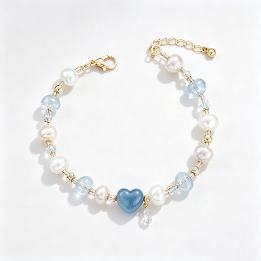 Ocean Blue Heart Pearl Bracelet