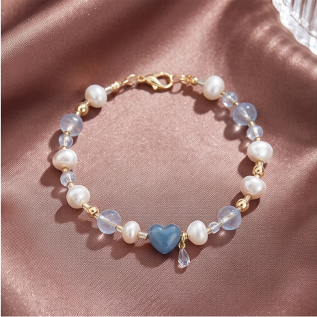 Ocean Blue Heart Pearl Bracelet