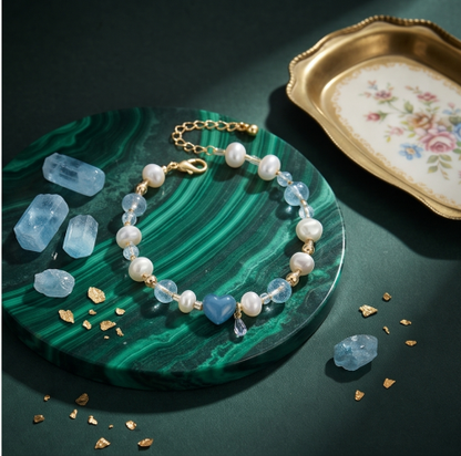 Ocean Blue Heart Pearl Bracelet