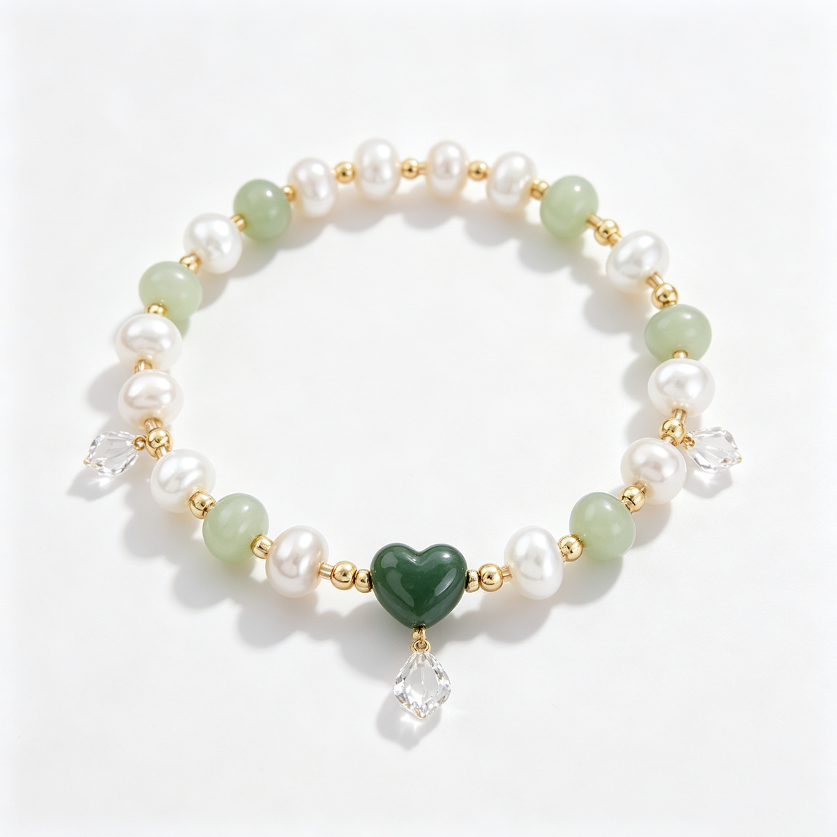 Forest Green Heart Pearl Bracelet