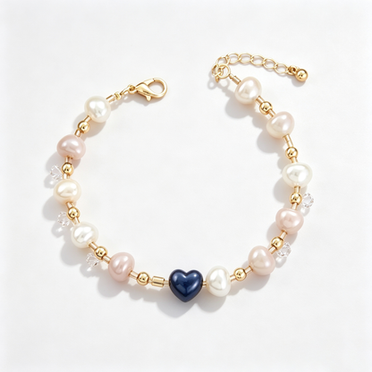 Midnight Blue Heart Pearl Bracelet