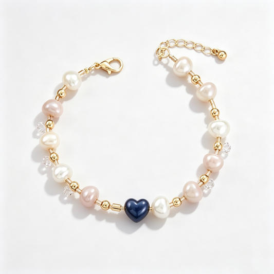 Midnight Blue Heart Pearl Bracelet