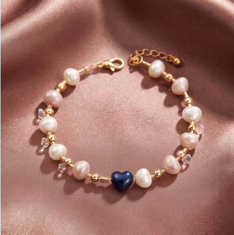 Midnight Blue Heart Pearl Bracelet