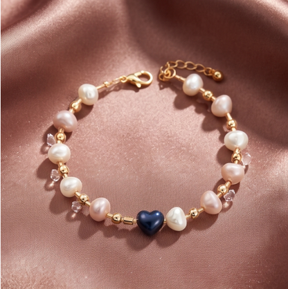 Midnight Blue Heart Pearl Bracelet