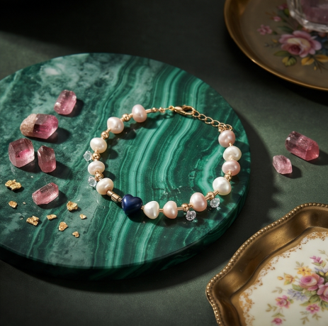 Midnight Blue Heart Pearl Bracelet