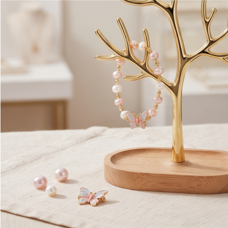 Pink Butterfly Pearl Bracelet