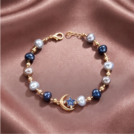 Midnight Star Moon Pearl Bracelet
