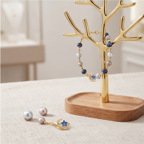 Midnight Star Moon Pearl Bracelet